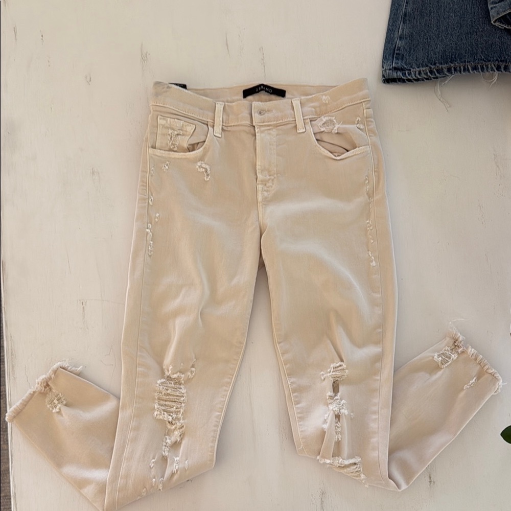 JBRAND Distressed Beige Denim Jeans
